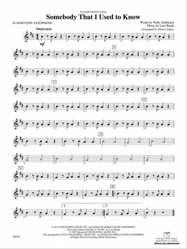 Somebody That I Used to Know: E-flat Baritone Saxophone