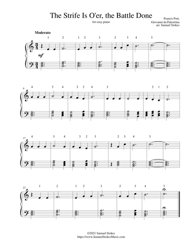 The Strife is O'er, The Battle Done - for easy piano