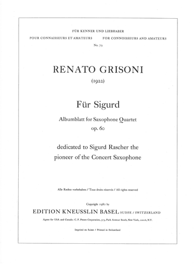 For Sigurd, Album sheet for saxophone quartet
