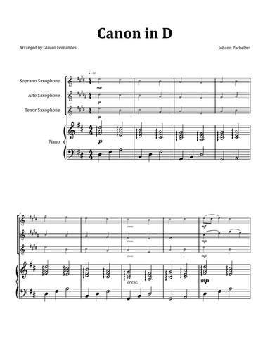 Canon by Pachelbel - Saxophone Trio with Piano
