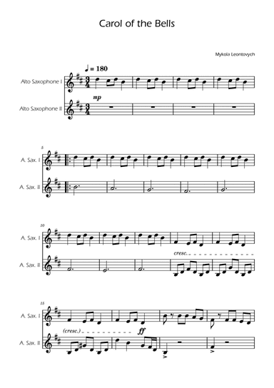 Carol of the Bells - Alto Sax Duet