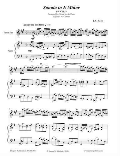 BACH: Sonata BWV 1034 for Tenor Sax & Piano