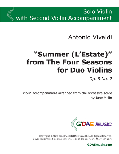 Vivaldi - "Summer" Violin Concerto in G minor Op. 8 No. 2 - with Second Violin Accompaniment