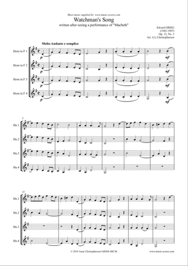 Watchman's Song, Op.12, No.3 - 4 French Horns