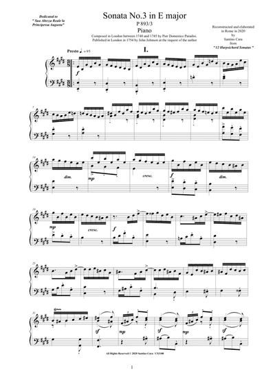 Paradisi - Piano Sonata No.3 in E major, P893-3
