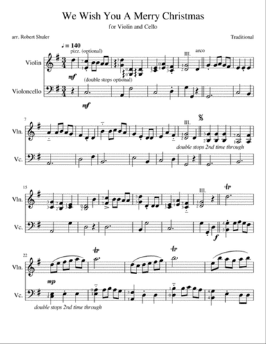 We Wish You A Merry Christmas Variations for Violin and Cello