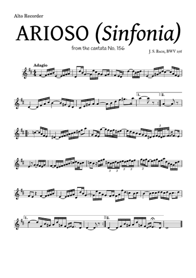 ARIOSO, by J. S. Bach (sinfonia) - for Alto Recorder and accompaniment
