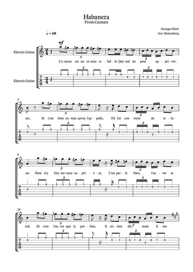 Habanera from Carmen for Eletric Guitar with tab.