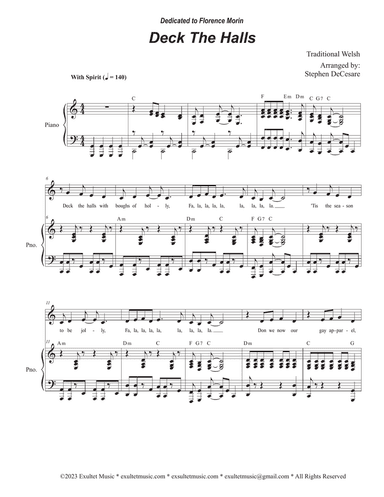Deck The Halls (Unison choir - Medium Key)