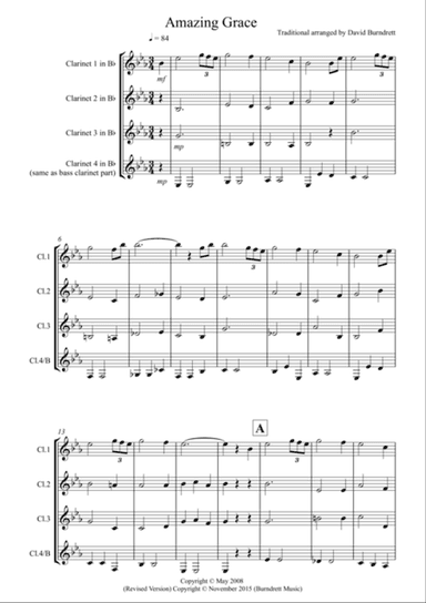 Amazing Grace for Clarinet Quartet