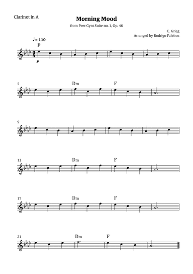 Morning Mood (solo clarinet in A - level 1 - with chords)
