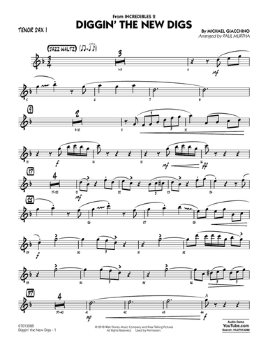 Diggin' the New Digs (from Incredibles 2) (arr. Paul Murtha) - Tenor Sax 1