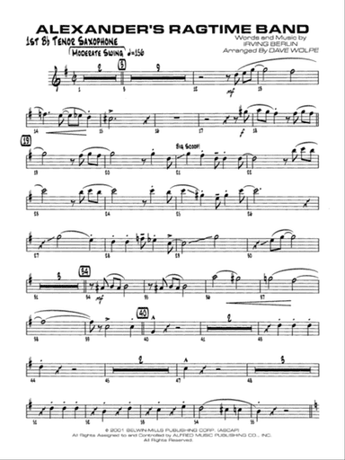 Alexander's Ragtime Band: B-flat Tenor Saxophone