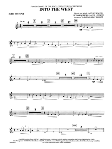 Into the West (from The Lord of the Rings: The Return of the King): 2nd B-flat Trumpet