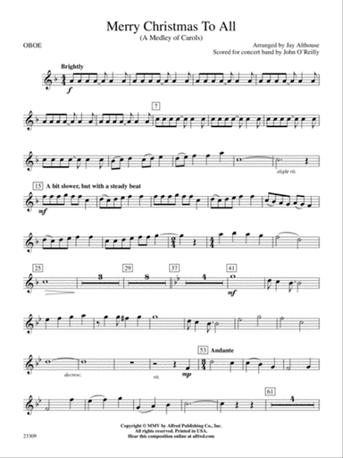 Merry Christmas to All (A Medley of Carols): Oboe