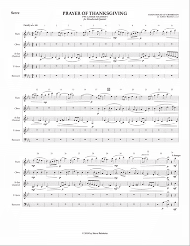 Prayer Of Thanksgiving for Woodwind Quintet (arr. Reisteter)
