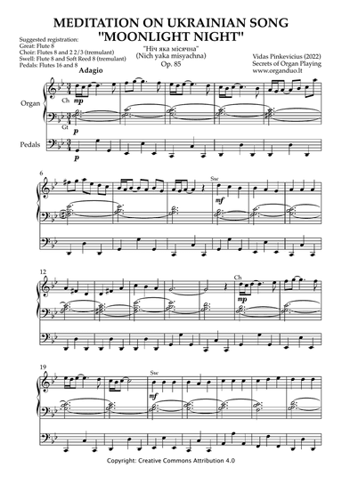 Meditation on Ukrainian Song "Moonlight Night", Op. 85 (Organ Solo) by Vidas Pinkevicius (2022)