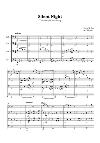 Silent Night for Cello Quartet
