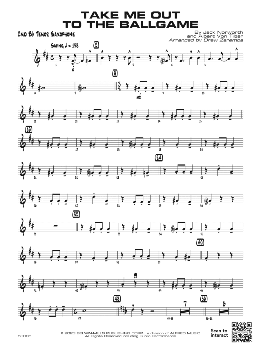 Take Me Out to the Ballgame: 2nd B-flat Tenor Saxophone