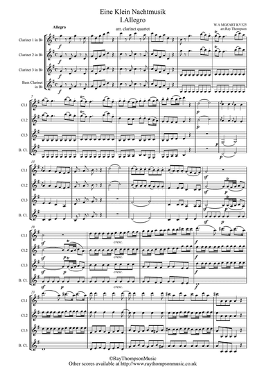 Mozart: Serenade No.13 in G "Eine Kleine Nachtmusik" K.525 Mvt.I Allegro - clarinet quartet