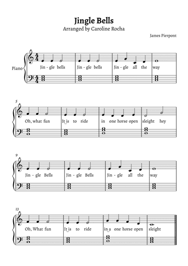 Jingle Bells easy piano score
