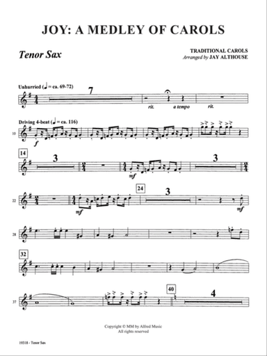 Joy: A Medley of Carols: B-flat Tenor Saxophone