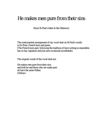 He makes men pure from their sins for flute, French horn and piano