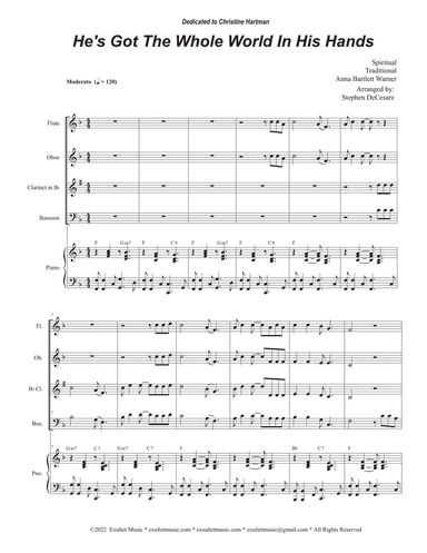 He's Got The Whole World In His Hands (Woodwind Quartet and Piano)