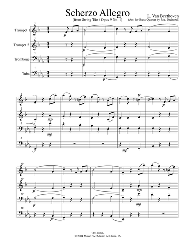 Scherzo Allegro (From String Trio Opus 9 No. 1) by L. Van Beethoven (for mixed brass quartet)