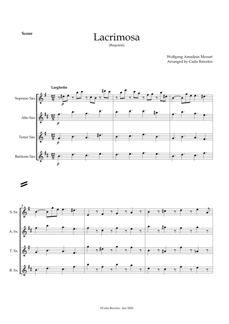 Lacrimosa (Saxophone Quartet)