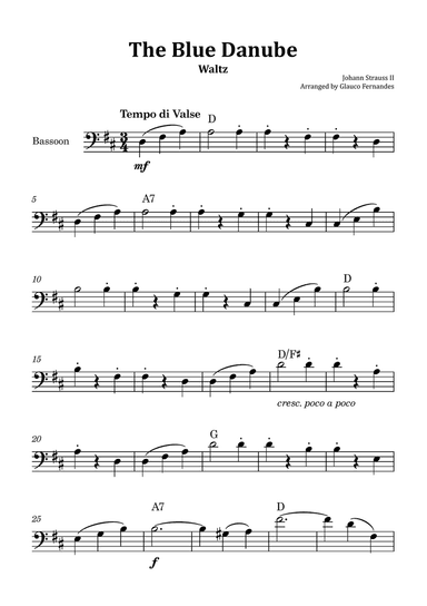 The Blue Danube - Bassoon Solo with Chord Notations