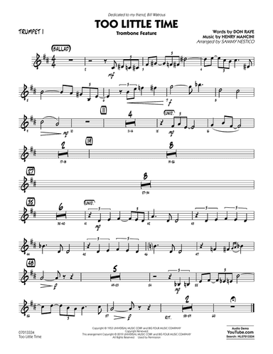 Too Little Time (arr. Sammy Nestico) - Conductor Score (Full Score) - Trumpet 1