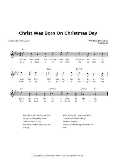 Christ Was Born On Christmas Day (Key of A-Flat Major)