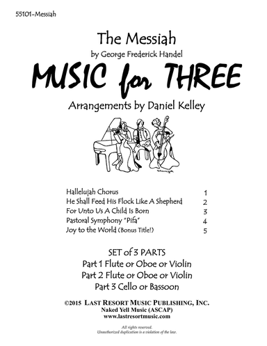Handel's Messiah for String Trio (2 Violins & Cello) Set of 3 Parts