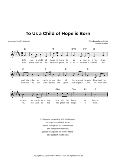 To Us a Child of Hope is Born (Key of B Major)