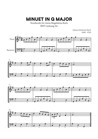 Minuet in G Major (BWV Anh. 116) (for Flute and Bassoon)
