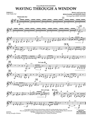 Waving Through a Window (from Dear Evan Hansen) (arr. Larry Moore) - Violin 3 (Viola Treble Clef)
