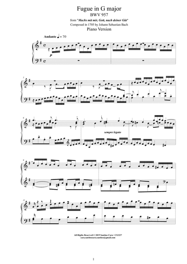 Bach - Fuga in G major BWV 957 - Piano version