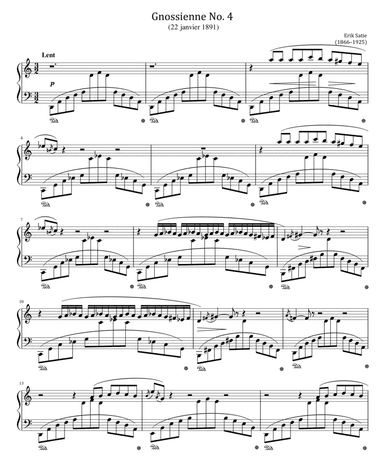 Erik Satie - Gnossiennes No.4 - from Trois Gnossiennes - Original For Piano Solo