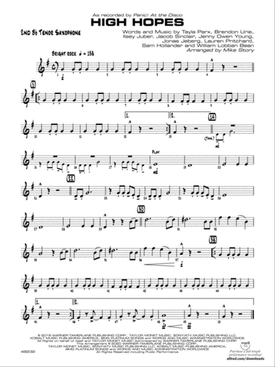 High Hopes: 2nd B-flat Tenor Saxophone