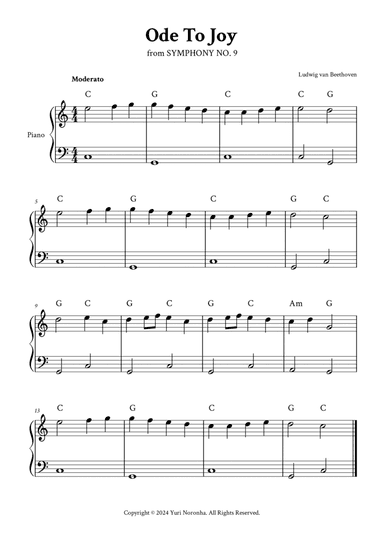 Ode To Joy - Easy Piano in C (with Chords)