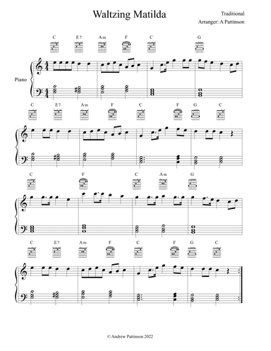 Waltzing Matilda for Easy Piano