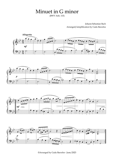 Minuet in G minor BWV anh 115 (Bach) Piano