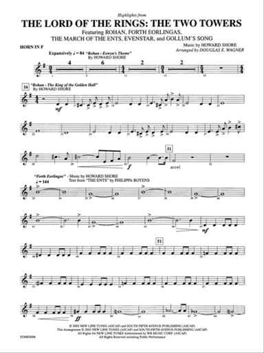 The Lord of the Rings: The Two Towers, Highlights from: 1st F Horn