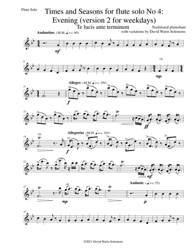 Times and Seasons for flute solo No 4: Evening (version 2 for weekdays)