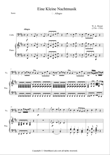 Serenade No.13 "Eine Kleine Nachtmusik" in G major, K.525 1.Allegro Easy & Short In D