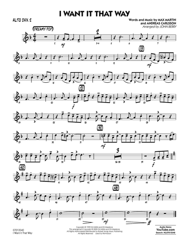 I Want It That Way (arr. John Berry) - Alto Sax 2