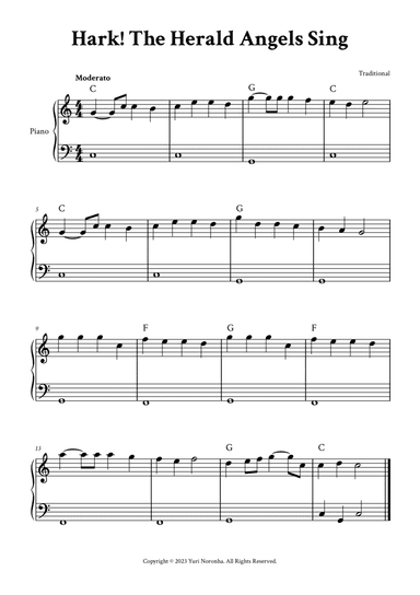 Hark! The Herald Angels Sing - Easy Piano in C (with Chords)