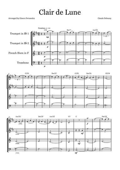 Clair de Lune by Debussy - Brass Quartet with Chord Notation