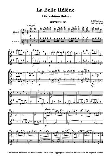 Jacques Offenbach Overture Operetta "La Belle Helene" Flute Duet Woodwind Duet.